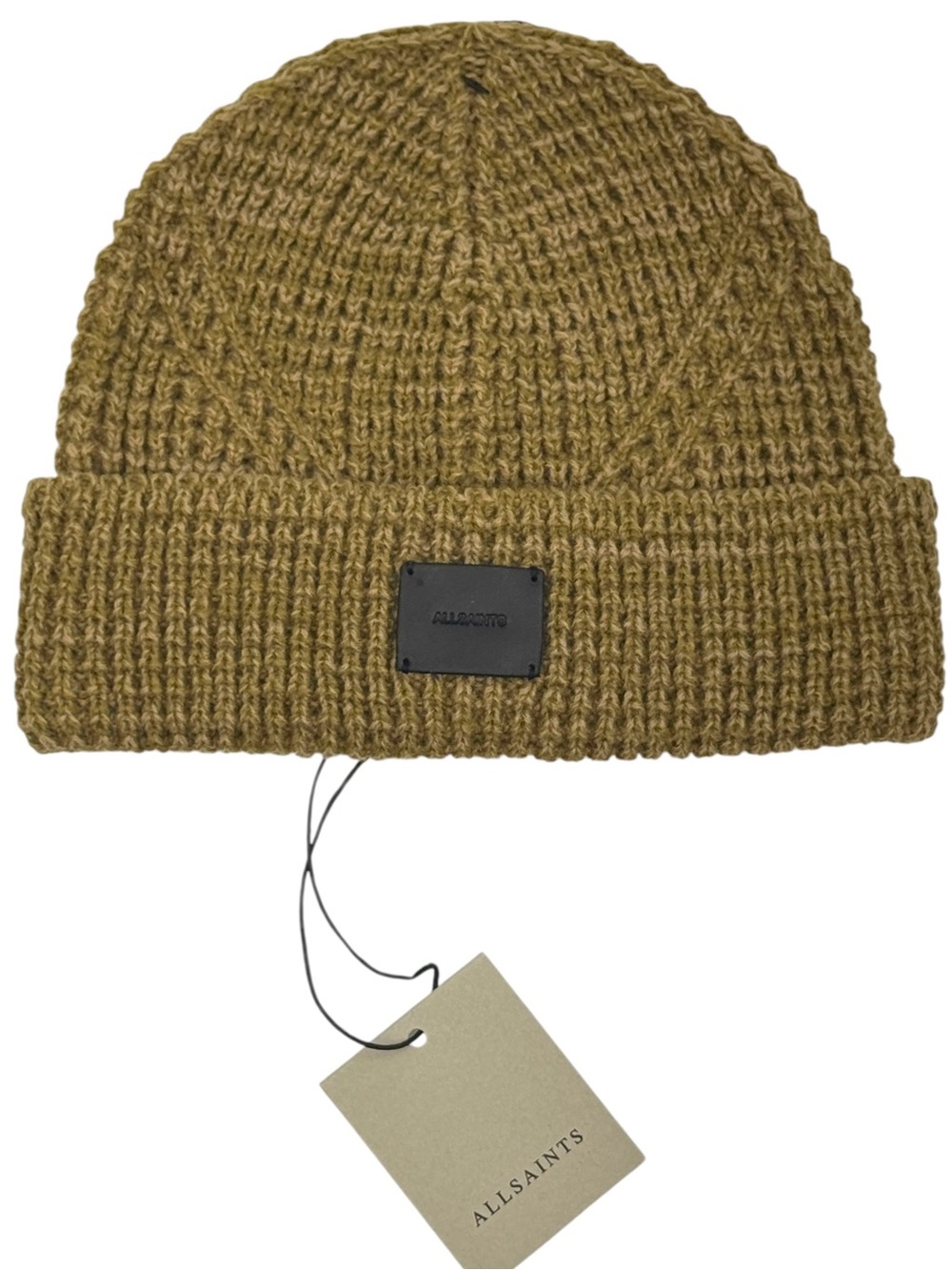 NWT AllSaints Angled Stitch Marled Beanie in Khaki Multi | One Size